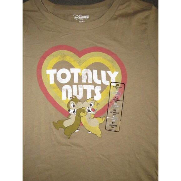Vintage Disney Women's Chip And Dale TOTALLY NUTS Cotton Fitted Tee Size XL - Picture 2 of 5